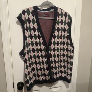 Bugle Boy Classics Argyle Sweater Vest XXL 100% Cotton Button Front Preppy